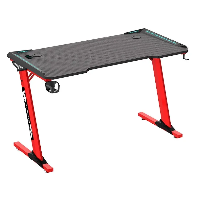 Odyssey8 Single Panel 1.4m Gaming Desk Office Table Desktop with LED Light & Effects - Red