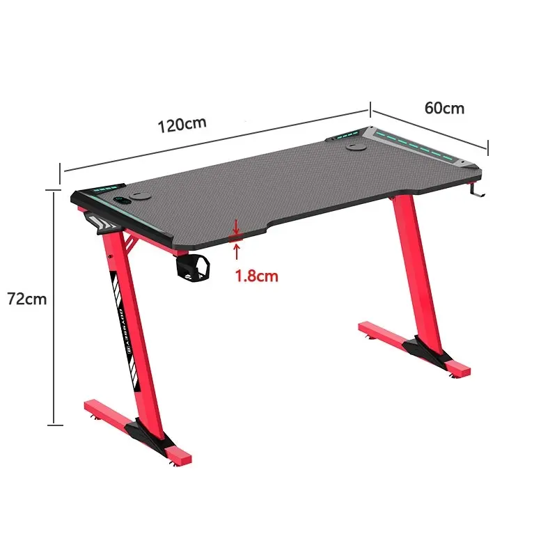 Odyssey8 Single Panel 1.2m Gaming Desk Office Table Desktop with LED Light & Effects - Red