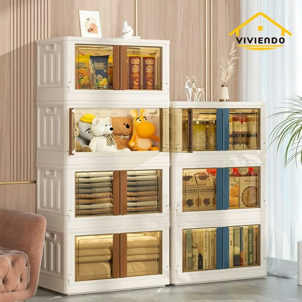 Viviendo 72L Home Storage Containers Foldable Organizers Stackable Large Storage Wardrobe Box - Apricot