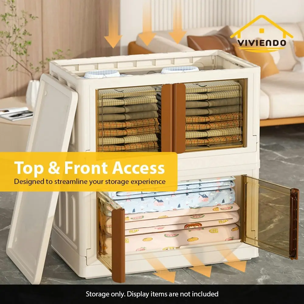 Viviendo 72L Home Storage Containers Foldable Organizers Stackable Large Storage Wardrobe Box - Apricot