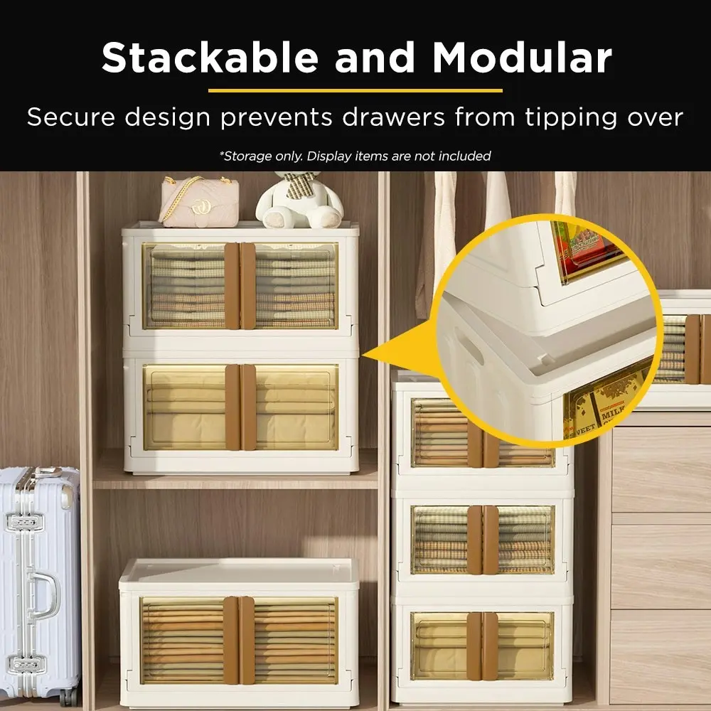 Viviendo 72L Home Storage Containers Foldable Organizers Stackable Large Storage Wardrobe Box - Lemon