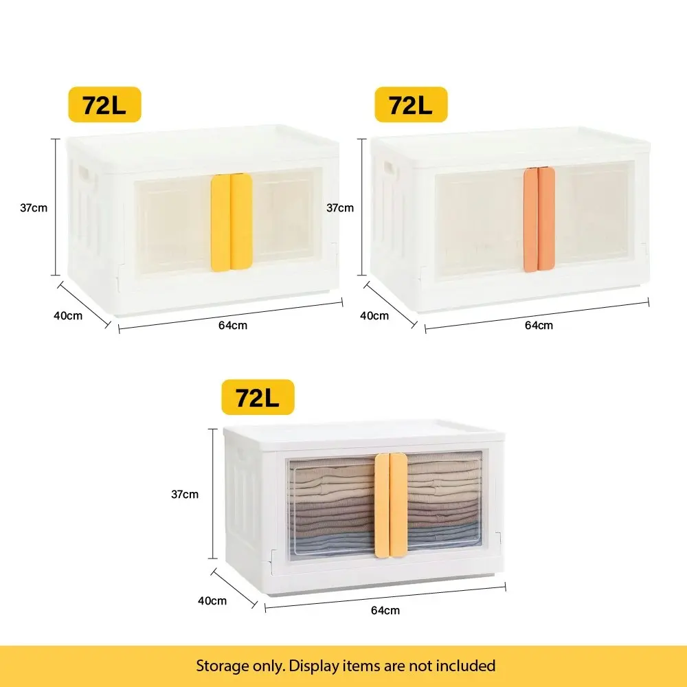 Viviendo 72L Home Storage Containers Foldable Organizers Stackable Large Storage Wardrobe Box - Lemon