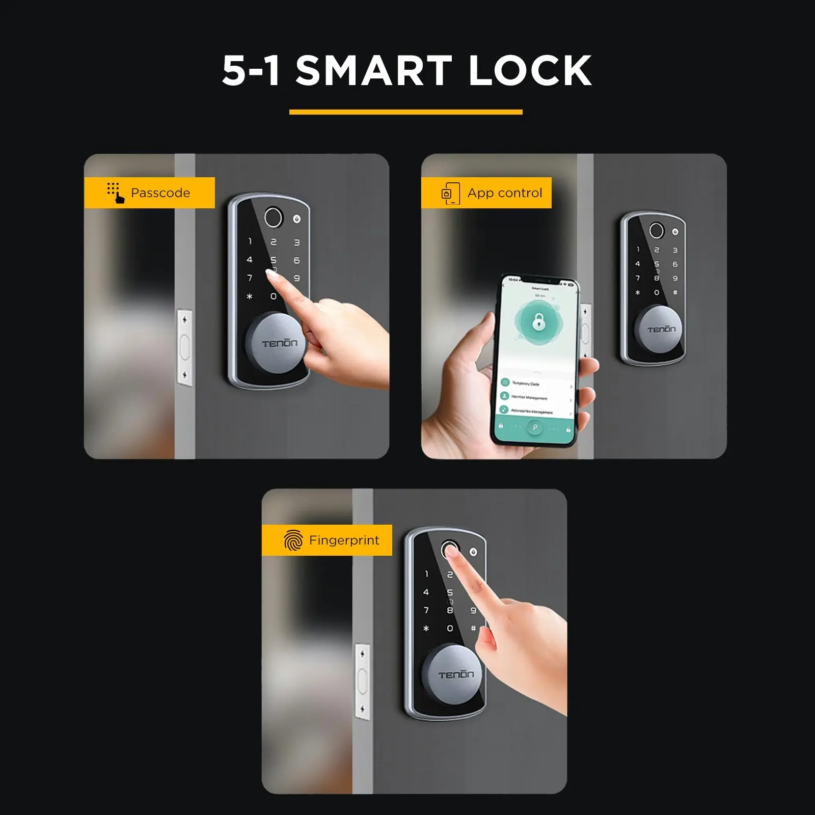 Tenon K7 Bluetooth Smart Door Lock Fingerprints Keypad Remote Access - Black