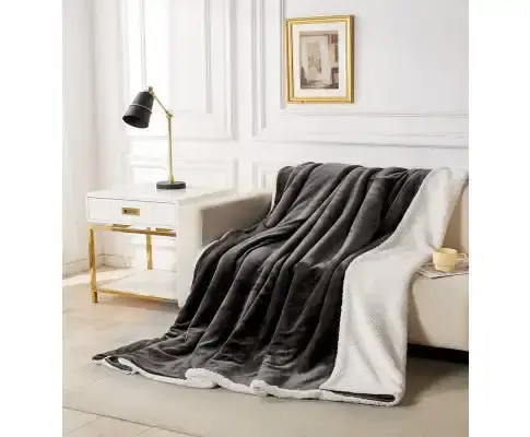 Gioia Casa 2 in 1 Teddy Sherpa Quilt Cover Set and Blanket - CHARCOAL