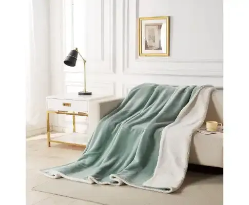 Gioia Casa 2 in 1 Teddy Sherpa Quilt Cover Set and Blanket - SAGE GREEN