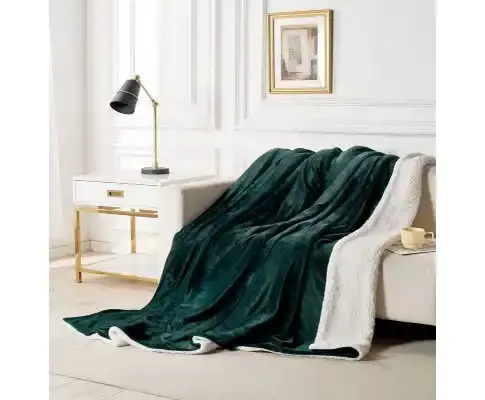 Gioia Casa 2 in 1 Teddy Sherpa Quilt Cover Set and Blanket - EMERALD GREEN