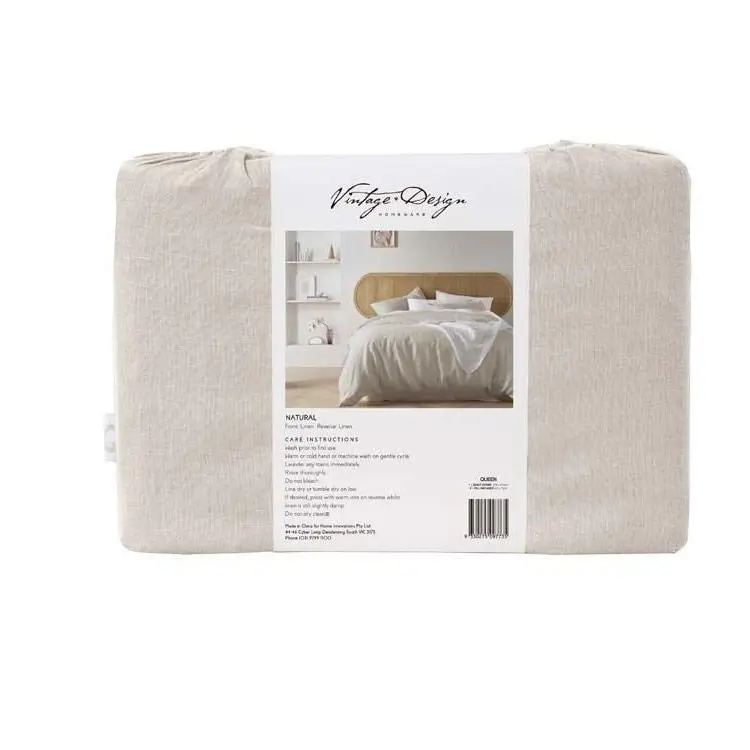 Vintage Design Natural 100% Linen Quilt Cover Set