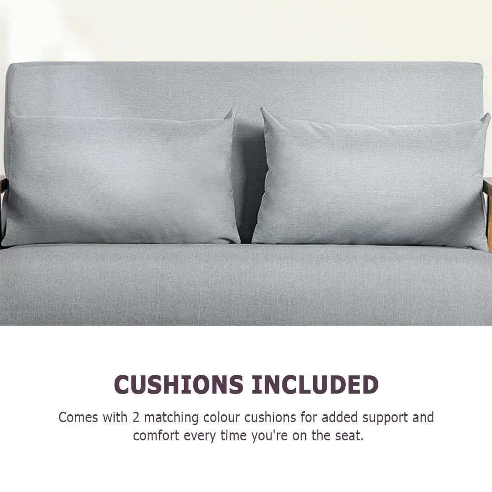 Furb Armchair Lounge Chair 2 Seater Accent Couch Sofa Fabric Pillows Light Grey