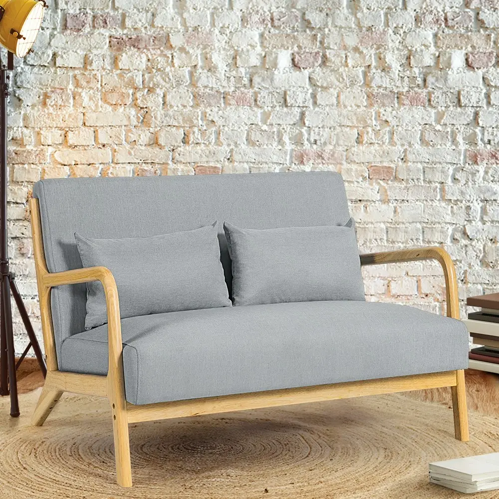 Furb Armchair Lounge Chair 2 Seater Accent Armchairs Wood Sofa Couch Light Grey