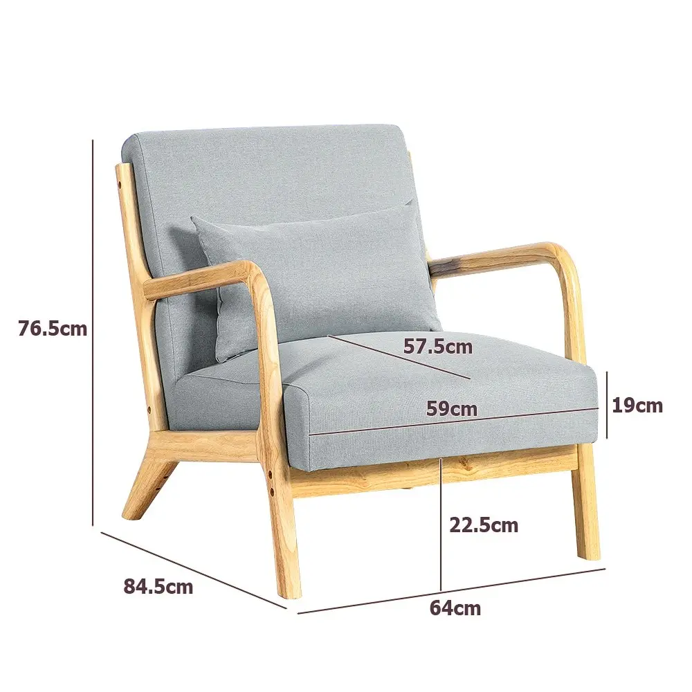 Furb Armchair Lounge Chair Accent Armchairs Wood Sofa Couches Seat Light Grey