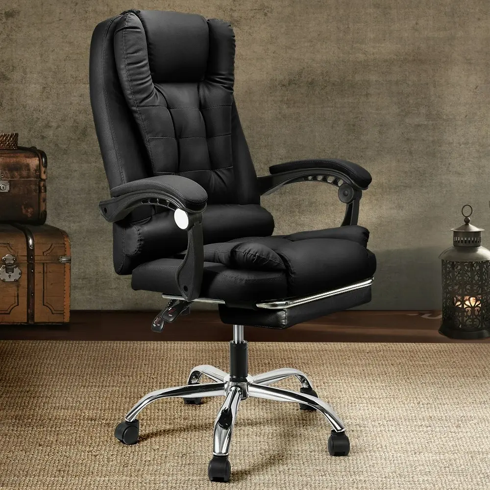 Furb Office Chair Executive PU leather Seat Ergonomic Support Caster Wheel Footrest Black