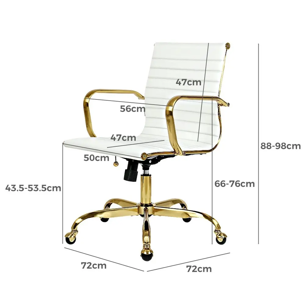 Furb Office Chair Executive Mid-Back Computer PU Leather Seat Work Study Wht Gd Eames Replica