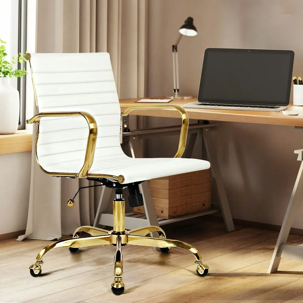 Furb Office Chair Executive Mid-Back Computer PU Leather Seat Work Study Wht Gd Eames Replica