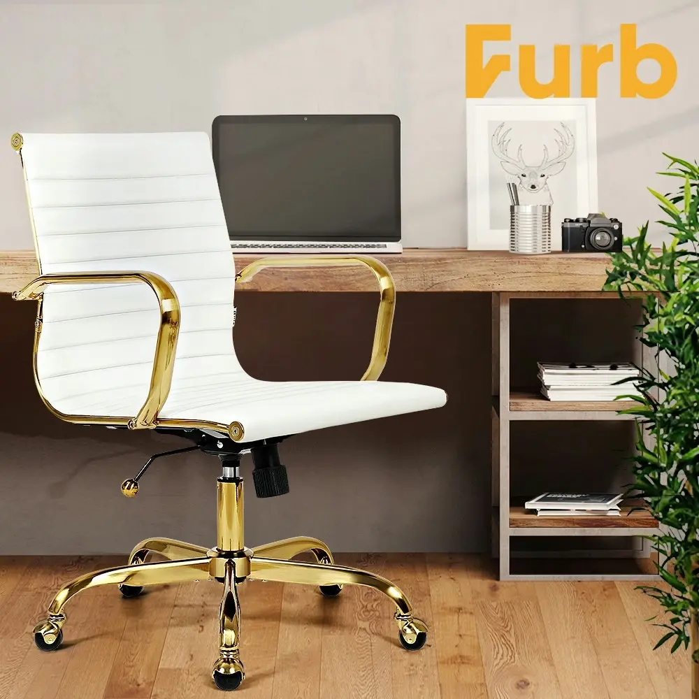 Furb Office Chair Executive Mid-Back Computer PU Leather Seat Work Study Wht Gd Eames Replica