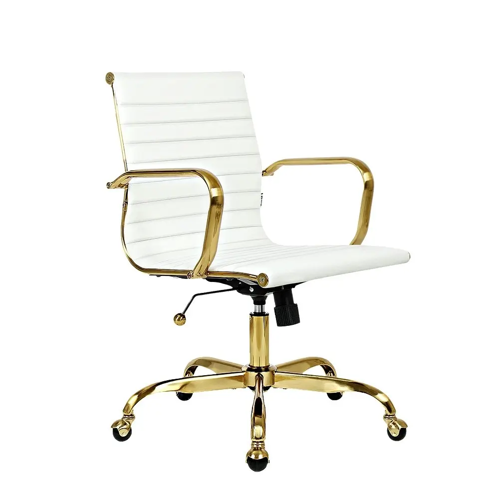 Furb Office Chair Executive Mid-Back Computer PU Leather Seat Work Study Wht Gd Eames Replica