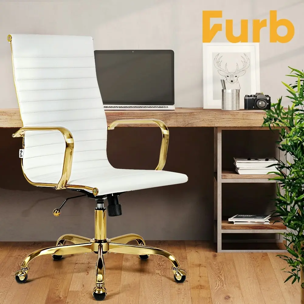 Furb Office Chair Executive High-Back Computer PU Leather Seat Study Wht Gd Eames Replica