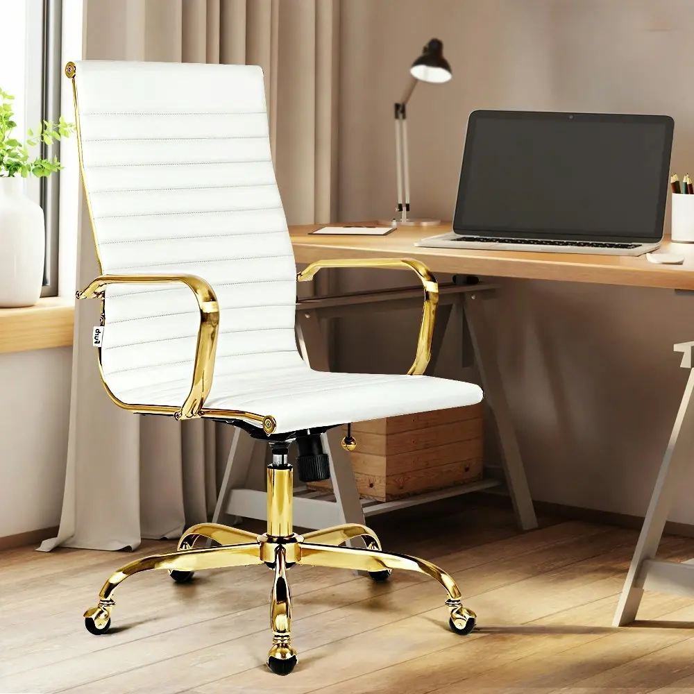 Furb Office Chair Executive High-Back Computer PU Leather Seat Study Wht Gd Eames Replica