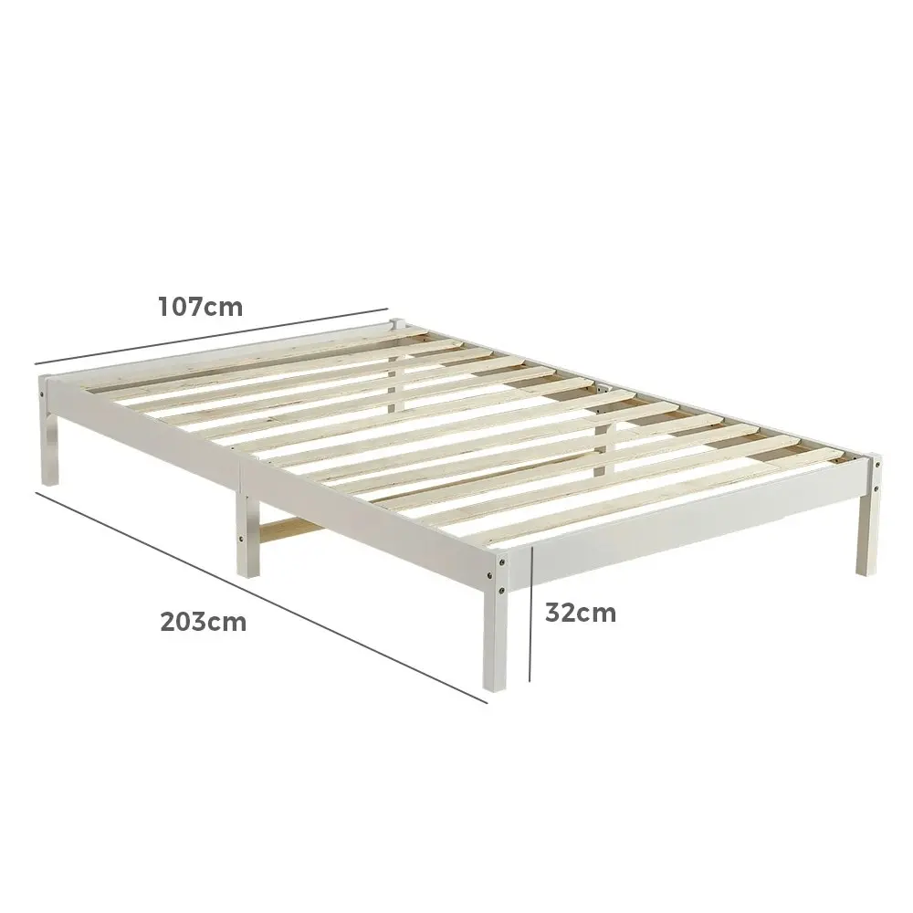 Furb Bed Frame Wooden Solid Pine Wood Bed Base Mattress King Single White