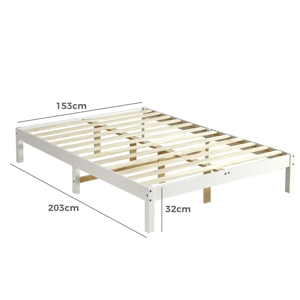 Furb Bed Frame Wooden Solid Pine Wood Bed Base Mattress Queen White