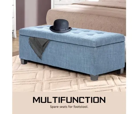 La Bella Light Grey Blue Storage Ottoman Stool Fabric