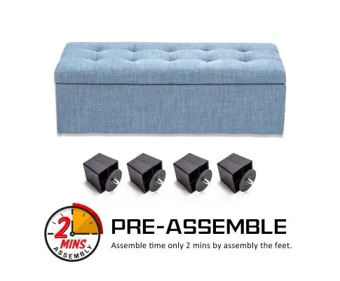 La Bella Light Grey Blue Storage Ottoman Stool Fabric