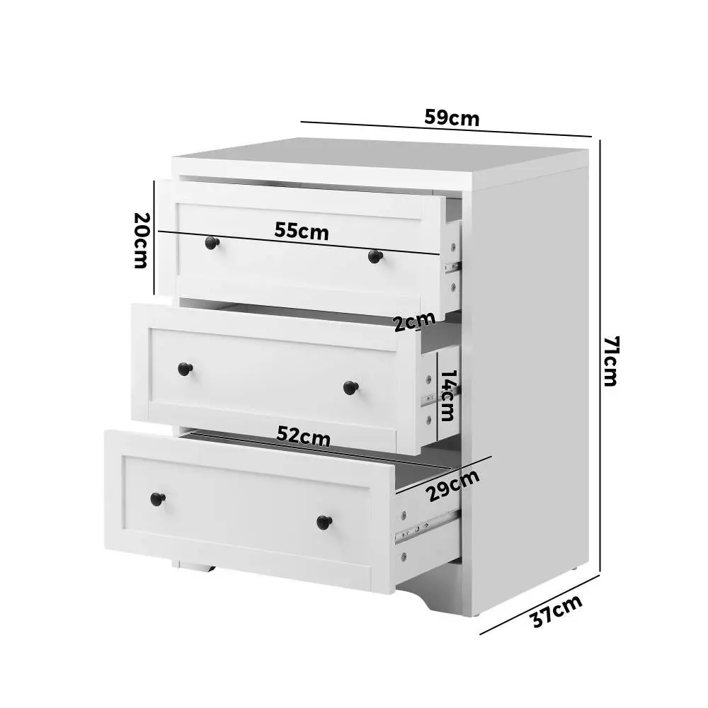 STAN 3 Chest of Drawers Tallboy Cabinet Bedside Table Hamptons Furniture