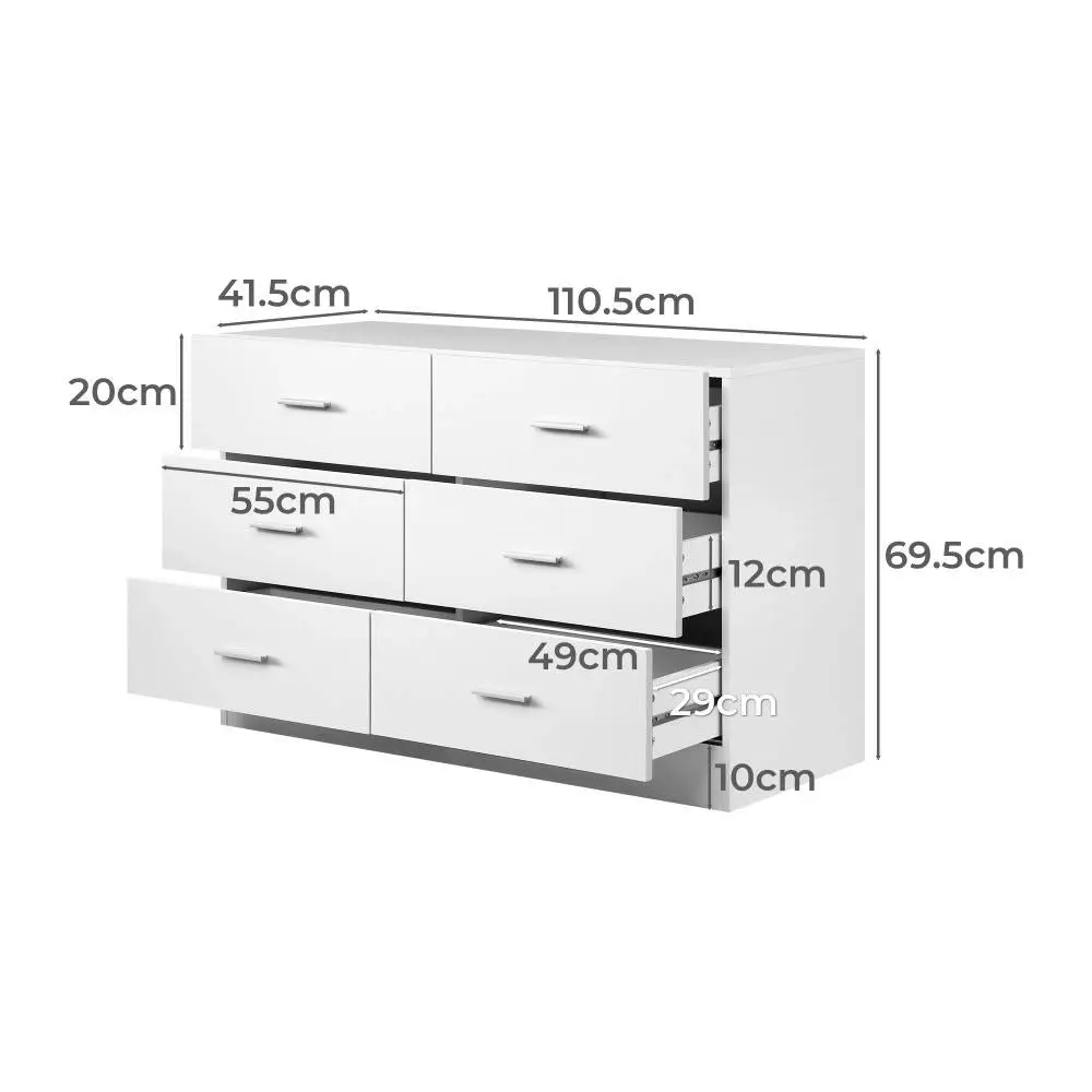 ISABELLA 6 Chest of Drawers Tallboy Dresser Table Lowboy Storage Cabinet White