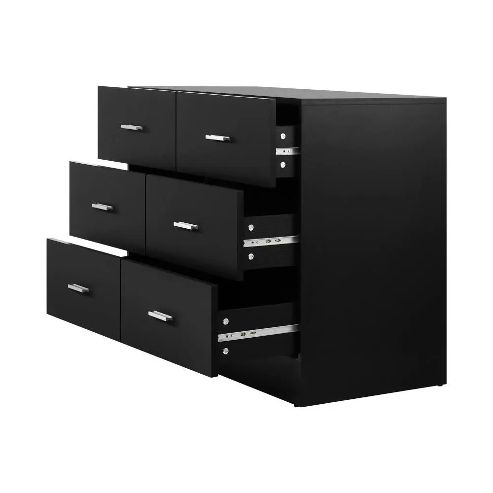 EMILIA 6 Chest of Drawers Tallboy Dresser Table Lowboy Storage Cabinet Black