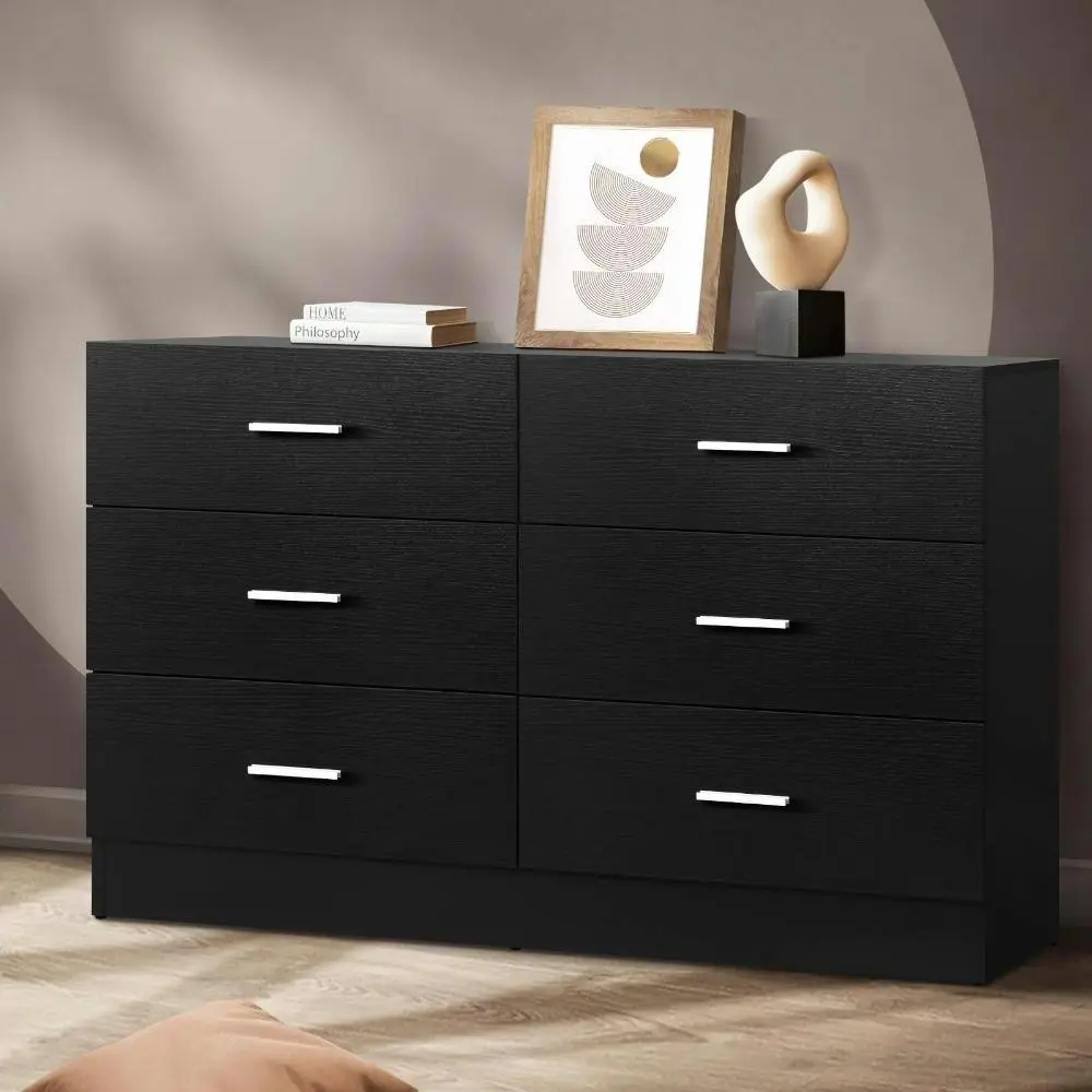 EMILIA 6 Chest of Drawers Tallboy Dresser Table Lowboy Storage Cabinet Black