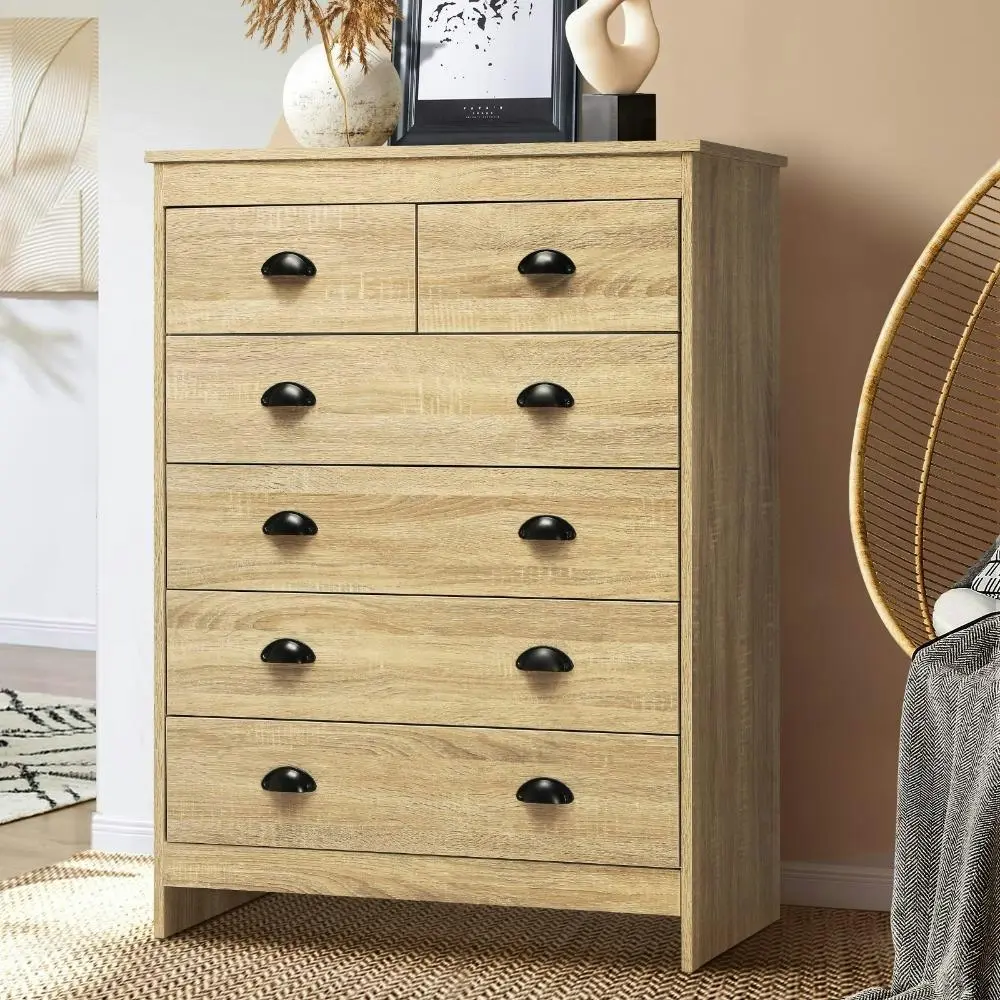 AUDRE Tallboy Chest of Drawer Dresser with 6 Drawers Bedroom Storage Cabinet Natural Wood