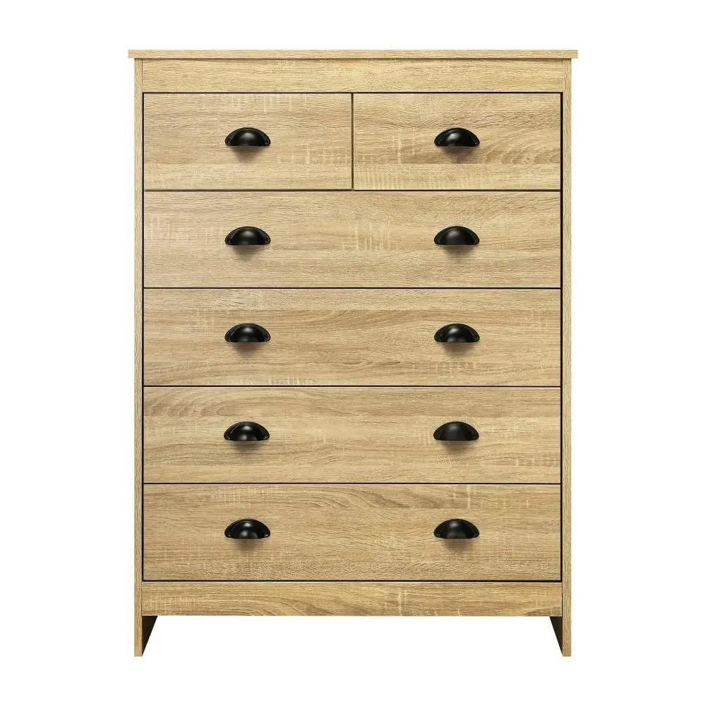 AUDRE Tallboy Chest of Drawer Dresser with 6 Drawers Bedroom Storage Cabinet Natural Wood