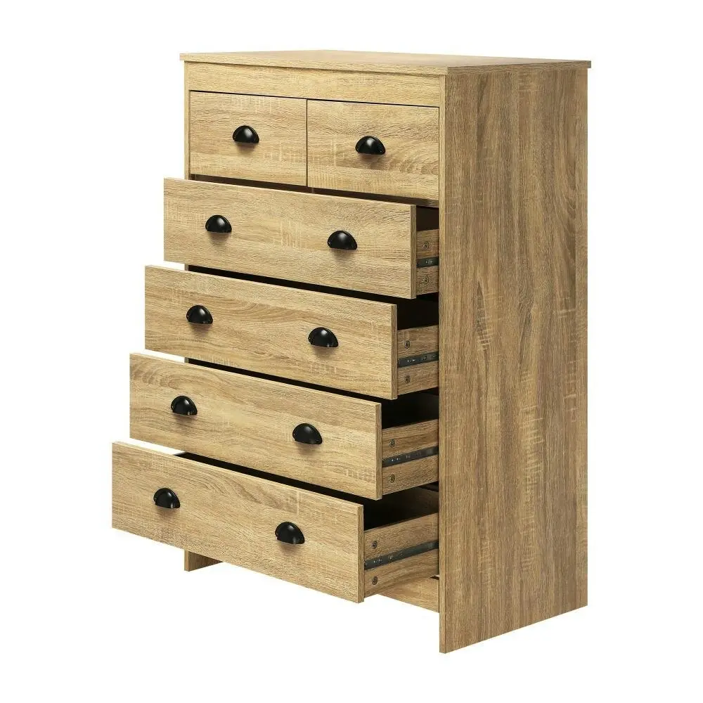 AUDRE Tallboy Chest of Drawer Dresser with 6 Drawers Bedroom Storage Cabinet Natural Wood