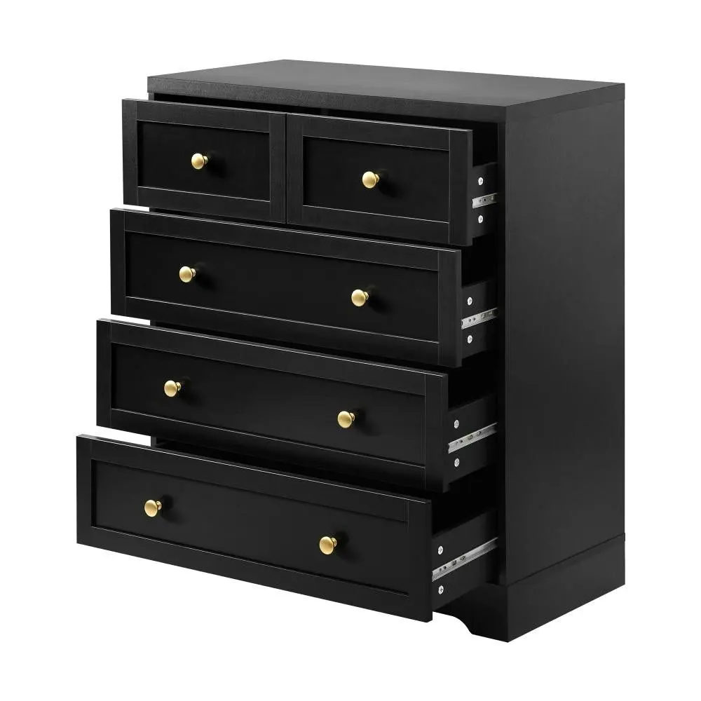 LISA Chest of Drawers with 5 Drawers Dresser Tallboy Storage Cabinet Black