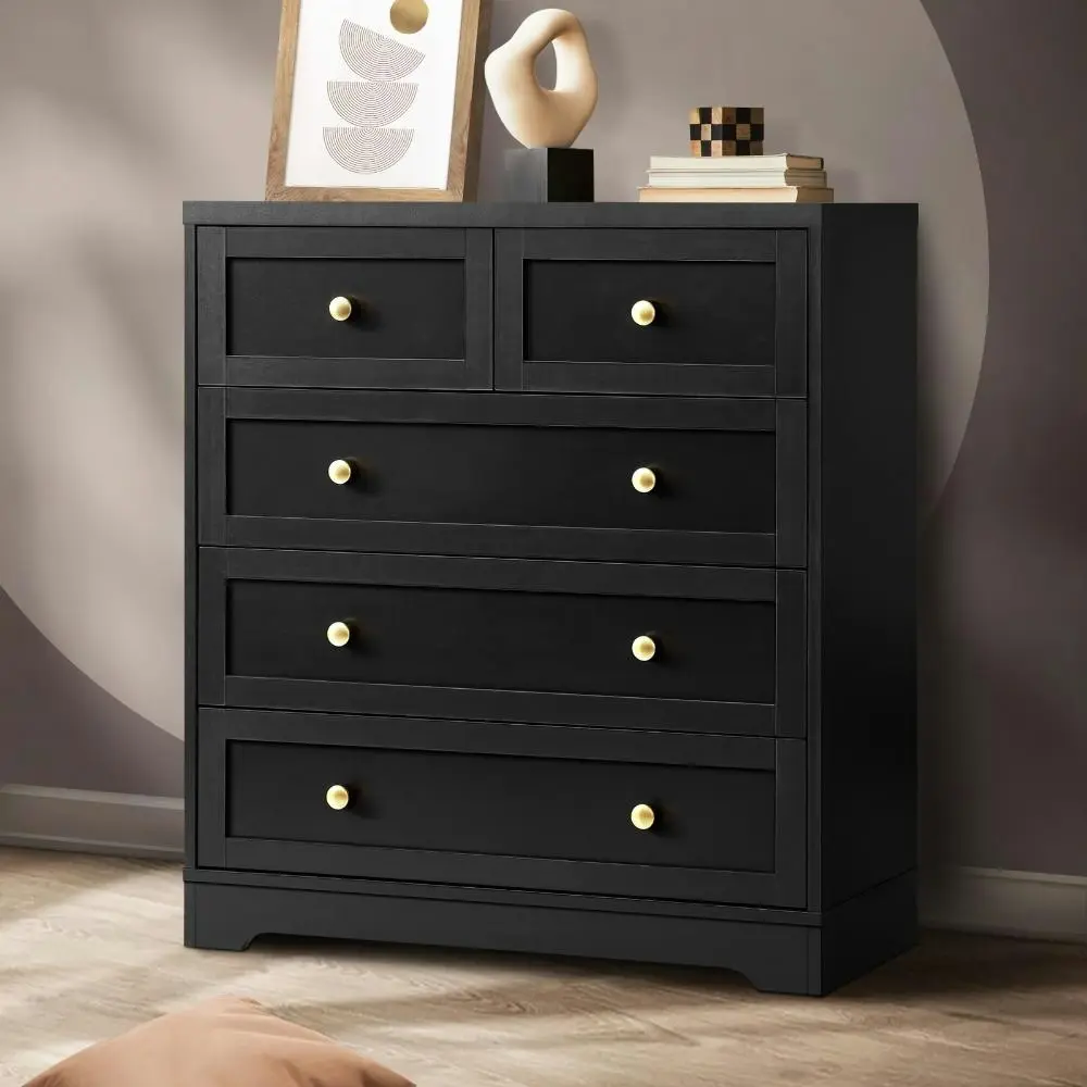 LISA Chest of Drawers with 5 Drawers Dresser Tallboy Storage Cabinet Black