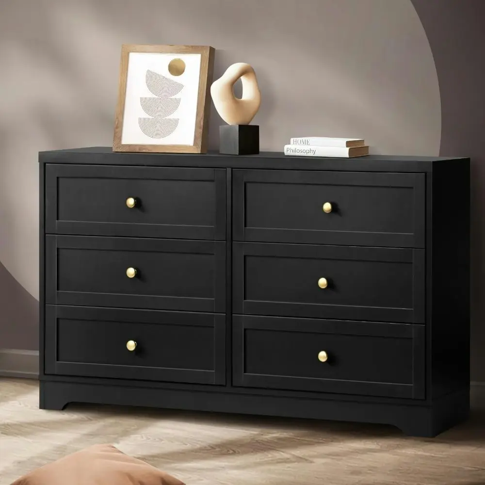 DAIN Chest of Drawers with 6 Drawers Dresser Tallboy Storage Cabinet Black