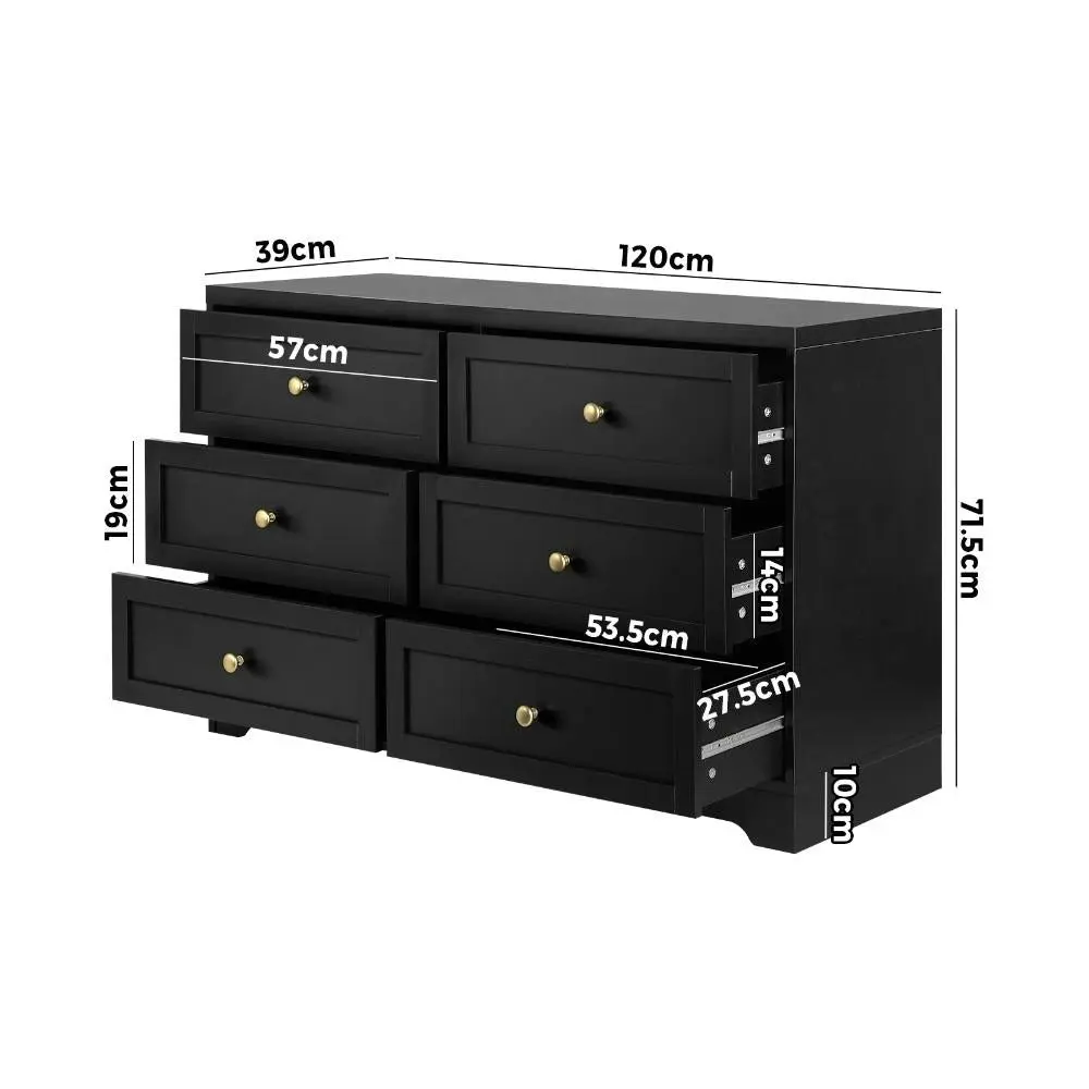 DAIN Chest of Drawers with 6 Drawers Dresser Tallboy Storage Cabinet Black