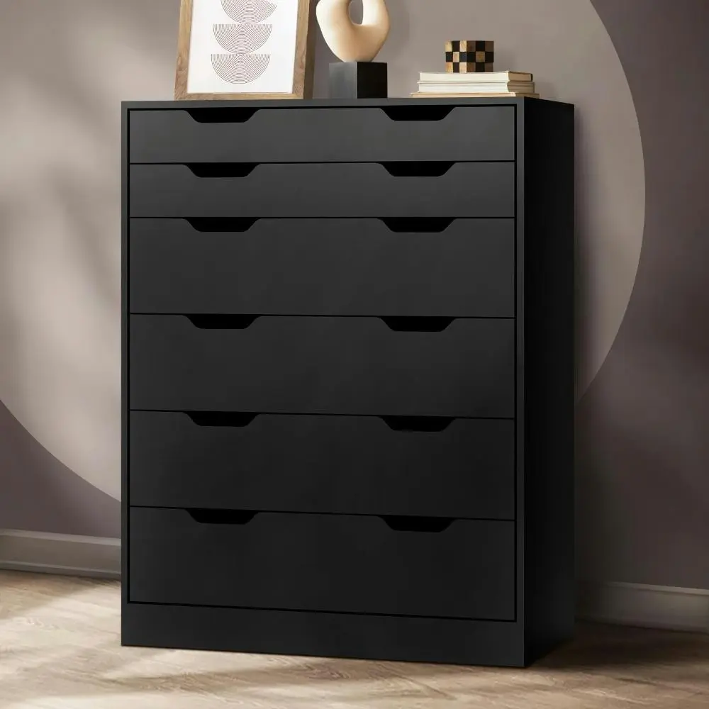 ELOUEF 6 Chest of Drawers Tallboy Storage Cabinet Dresser Bedroom Black