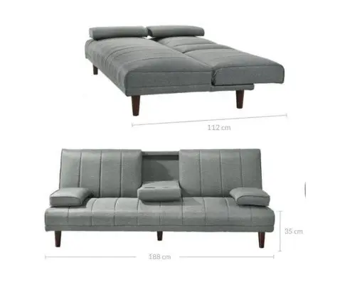 Fabric Sofa Bed with Cup Holder 3 Seater Lounge Couch - Light Grey