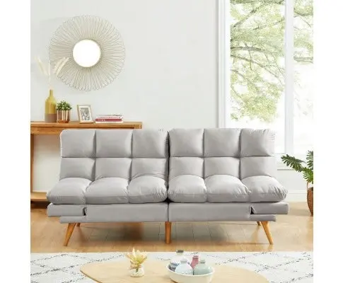 Sebastian 3 Seater Velvet Sofa Bed Futon Light Grey