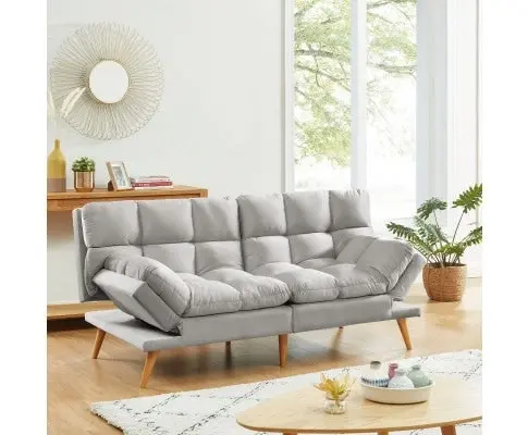 Sebastian 3 Seater Velvet Sofa Bed Futon Light Grey