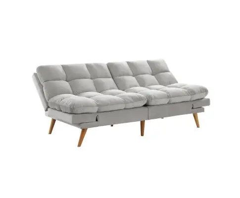 Sebastian 3 Seater Velvet Sofa Bed Futon Light Grey