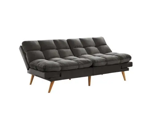 Sebastian 3 Seater Velvet Sofa Bed Futon Charcoal