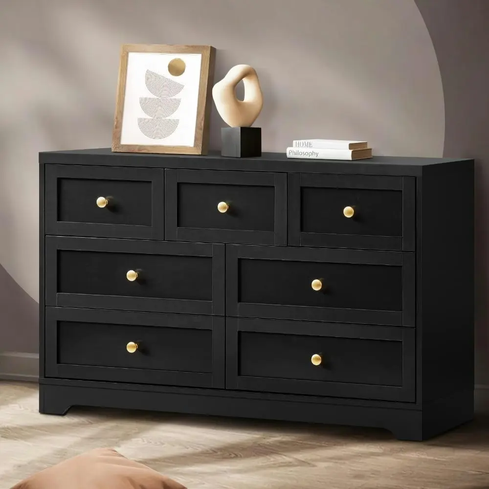 DAIN Chest of Drawers with 7 Drawers Dresser Tallboy Storage Cabinet Black