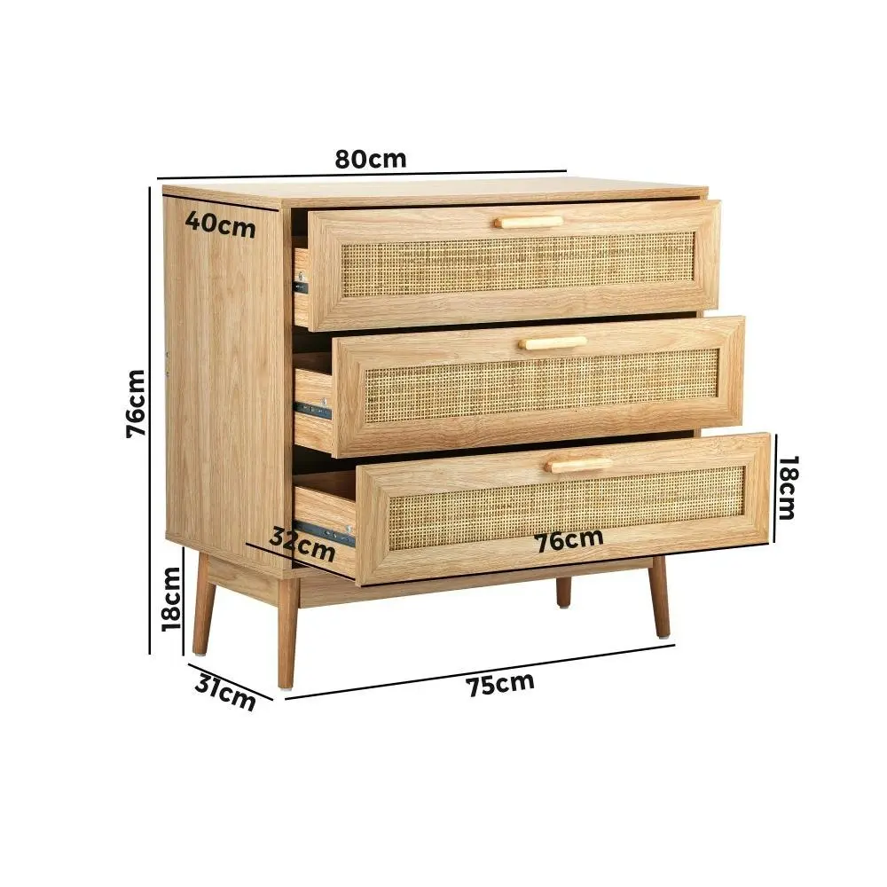 DAVIN 3 Chest of Drawers Tallboy Cabinet Clothes Storage Rattan Furniture