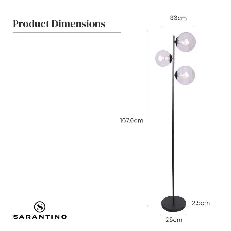 Sarantino 3 Light Black Metal Floor Lamp