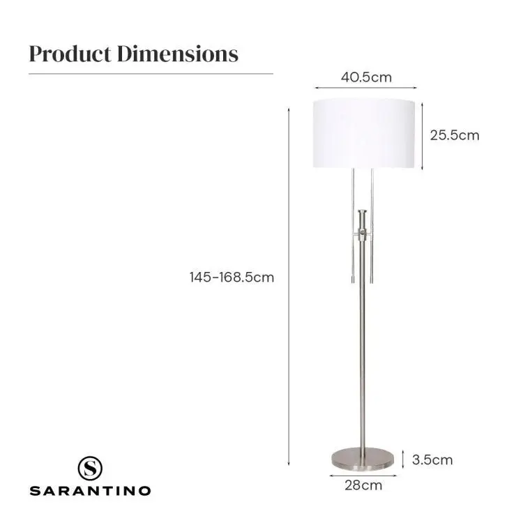 Sarantino Brushed Nickel Height Adjustable Metal Floor Lamp