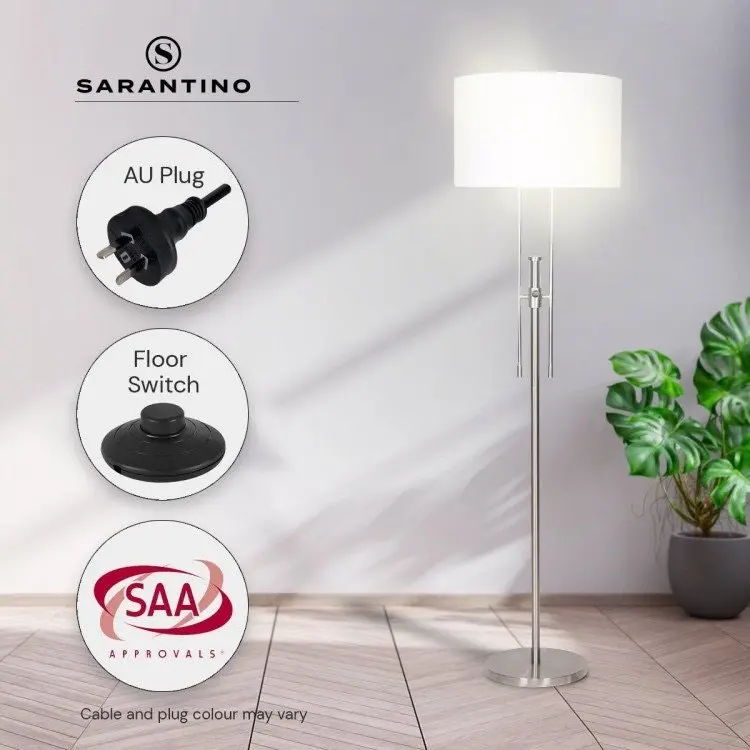 Sarantino Brushed Nickel Height Adjustable Metal Floor Lamp