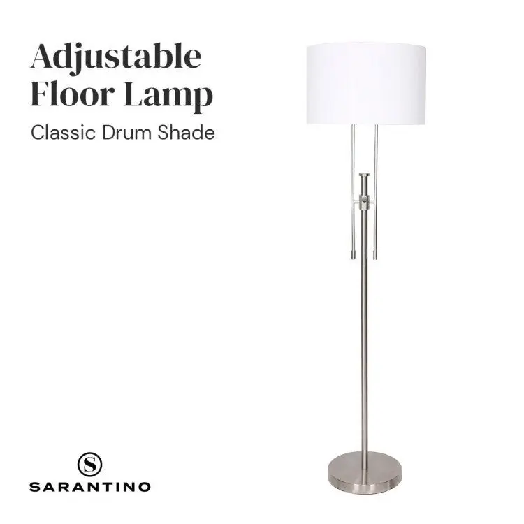 Sarantino Brushed Nickel Height Adjustable Metal Floor Lamp