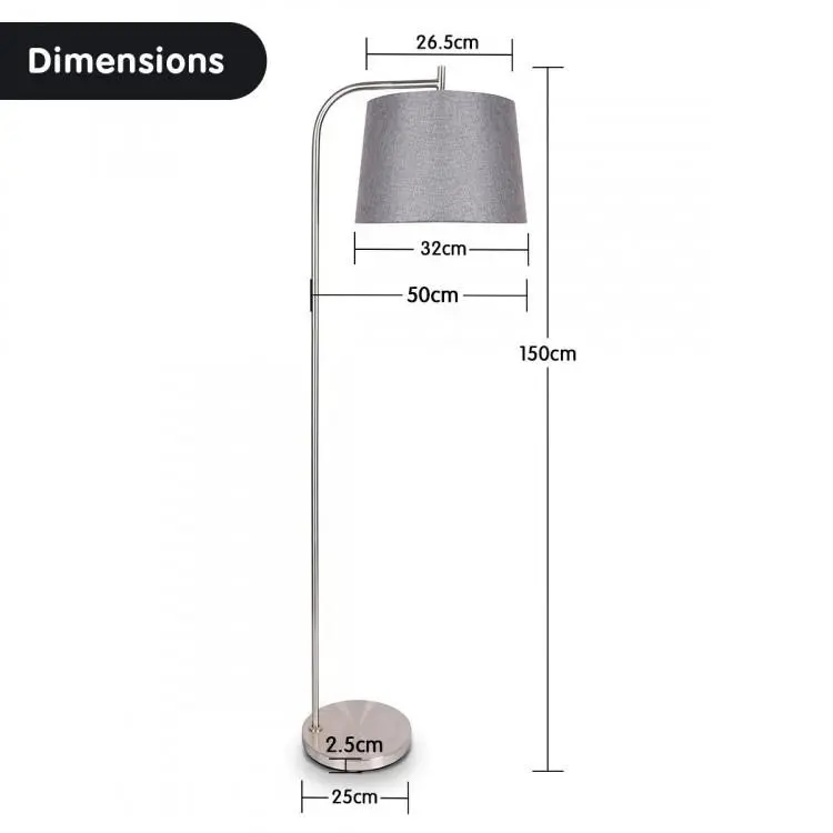 Metal Task Floor Lamp In Nickel Finish With Grey Linen Fabric Shade