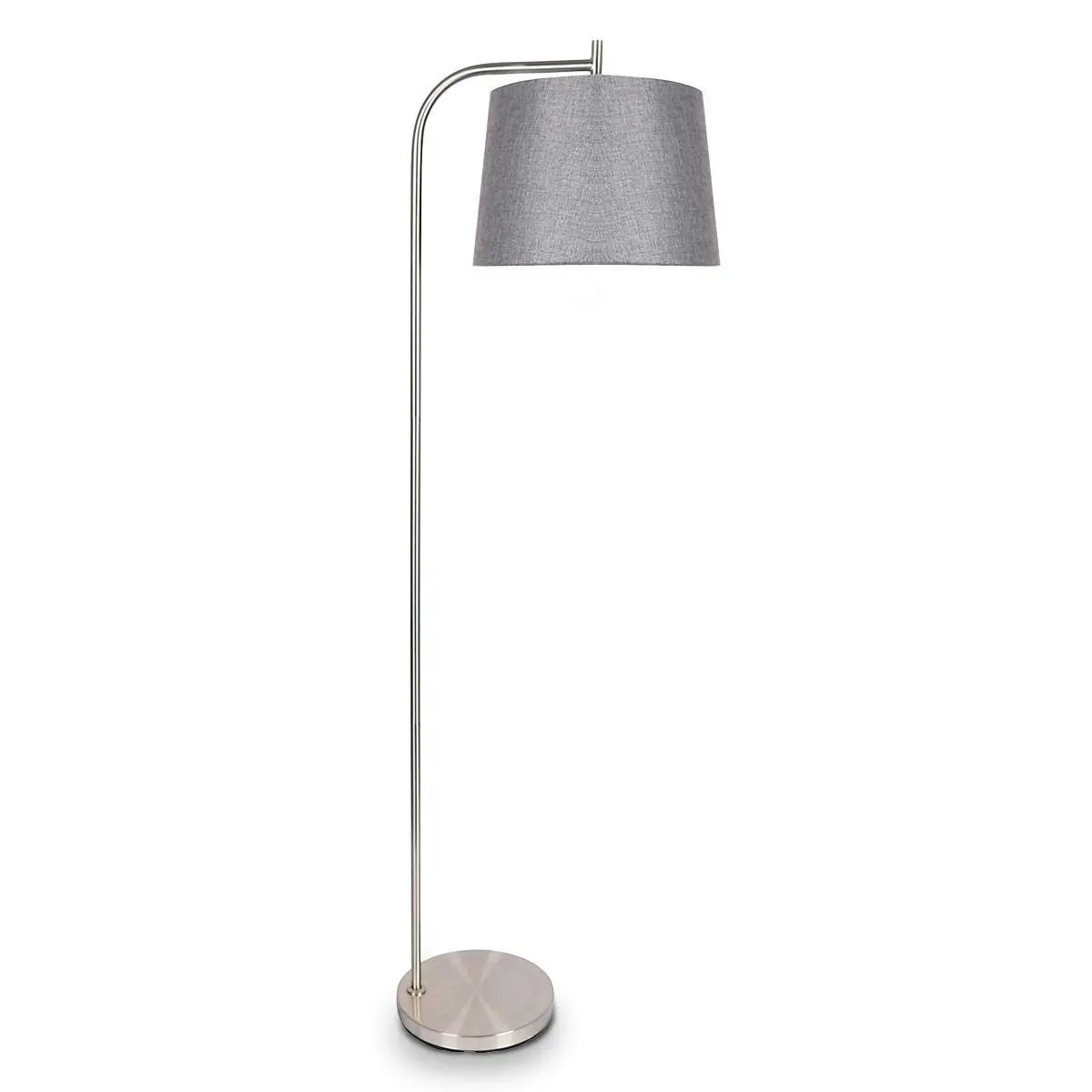 Metal Task Floor Lamp In Nickel Finish With Grey Linen Fabric Shade